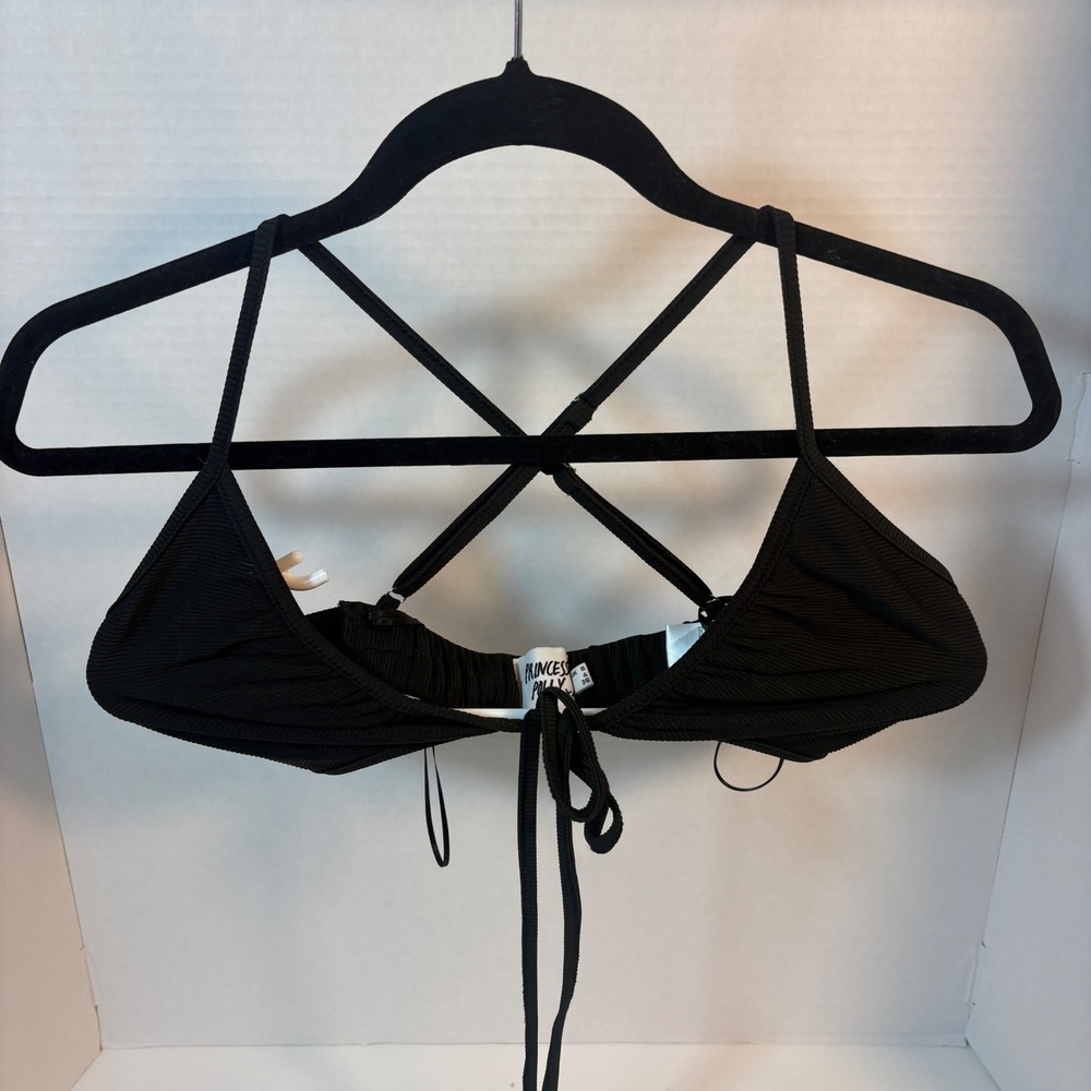 Princess Polly Black Ribbed Triangle Bikini Top Strappy Back Size US 4